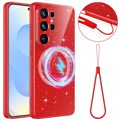For Samsung Galaxy S26 Ultra Magnetic Case Glitter TPU Shockproof Phone Cover with Lanyard