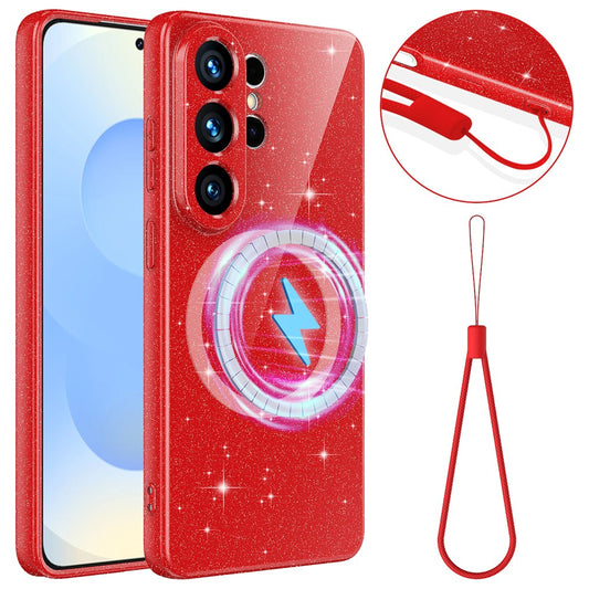 For Samsung Galaxy S26 Ultra Magnetic Case Glitter TPU Shockproof Phone Cover with Lanyard