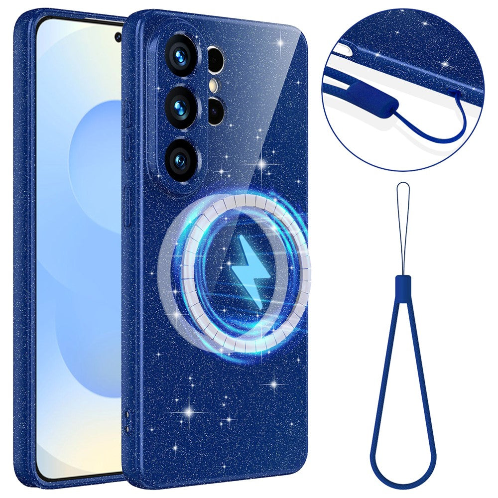 For Samsung Galaxy S26 Ultra Magnetic Case Glitter TPU Shockproof Phone Cover with Lanyard