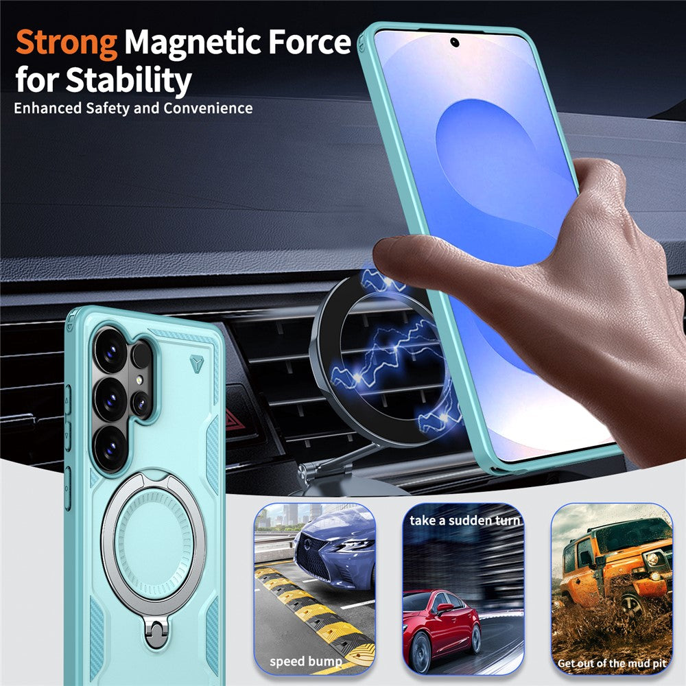 For Samsung Galaxy S26 Ultra Magnetic Case Military Protection PC + TPU Kickstand Phone Cover