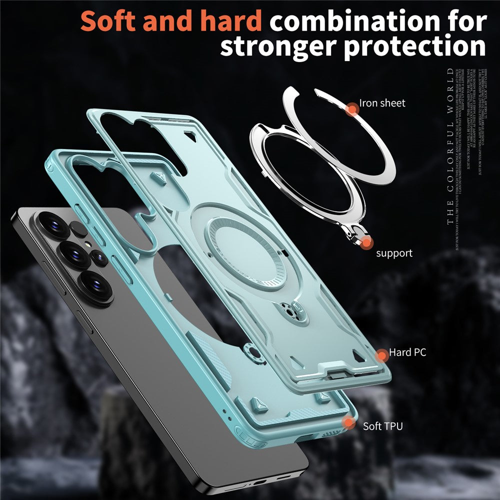 For Samsung Galaxy S26 Ultra Magnetic Case Military Protection PC + TPU Kickstand Phone Cover