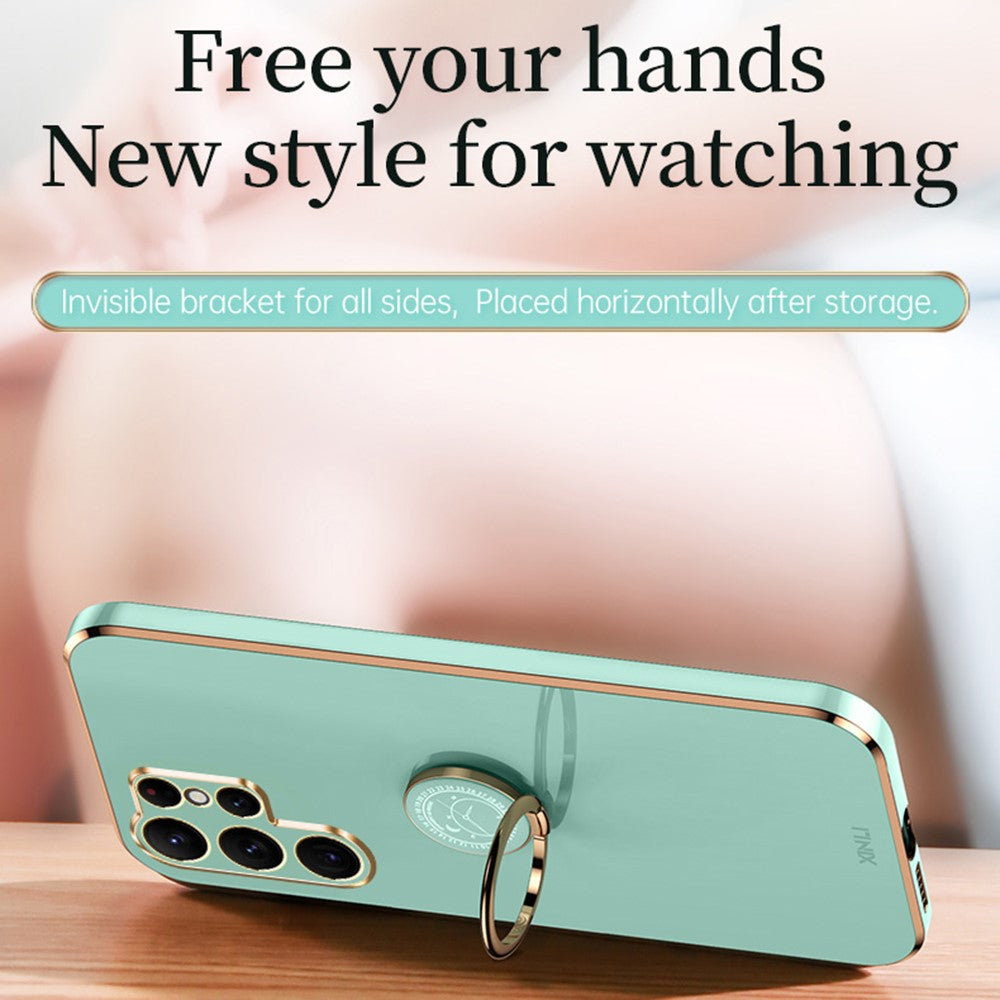 XINLI For Samsung Galaxy S26 Ultra Phone Case Ring Kickstand Electroplating TPU Sweatproof Protection Phone Cover