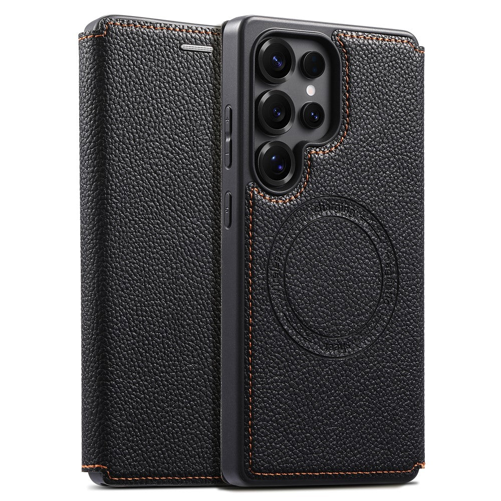 ESEBLE For Samsung Galaxy S26 Ultra Magnetic Case Ultra Thin Litchi Texture PU Leather+PC+TPU Phone Cover with 2 Card Slots