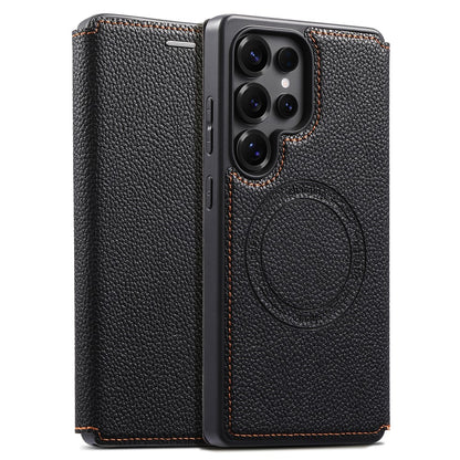 ESEBLE For Samsung Galaxy S26 Ultra Magnetic Case Ultra Thin Litchi Texture PU Leather+PC+TPU Phone Cover with 2 Card Slots
