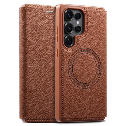 ESEBLE For Samsung Galaxy S26 Ultra Magnetic Case Ultra Thin Litchi Texture PU Leather+PC+TPU Phone Cover with 2 Card Slots