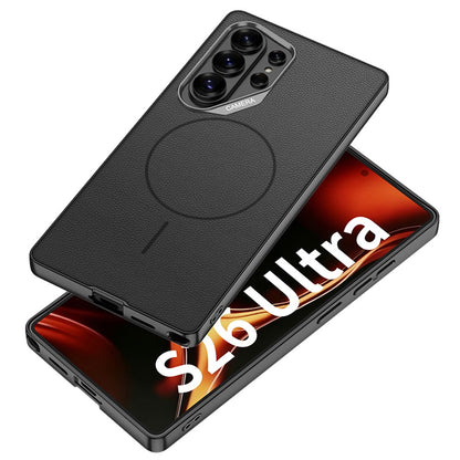 GKK For Samsung Galaxy S26 Ultra Magnetic Case Metal Frame Skin-feel PU Leather Shockproof Phone Cover with Large Cutouts