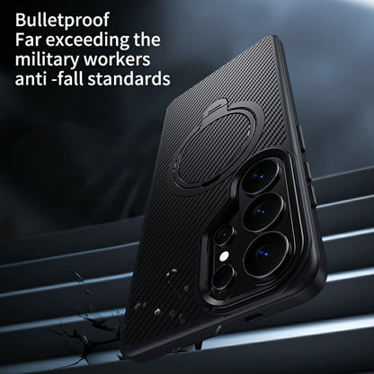 For Samsung Galaxy S26 Ultra Magnetic Case PC + TPU Phone Cover Ring Holder Carbon Fiber Texture