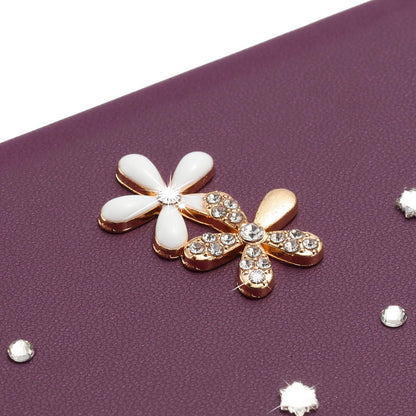 For iPhone 16 Pro Max Case Pearls Heart Diamond Flower Decor Leather Wallet Phone Cover with Wrist Strap