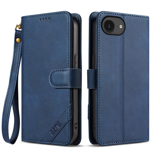 AZNS A2 for iPhone 17e  /  16e Leather Case with Wrist Strap RFID Blocking Wallet Stand Phone Cover