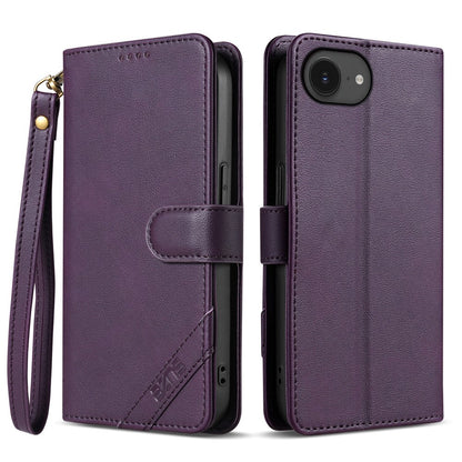 AZNS A2 for iPhone 17e  /  16e Leather Case with Wrist Strap RFID Blocking Wallet Stand Phone Cover