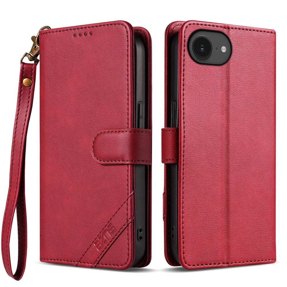 AZNS A2 for iPhone 17e  /  16e Leather Case with Wrist Strap RFID Blocking Wallet Stand Phone Cover