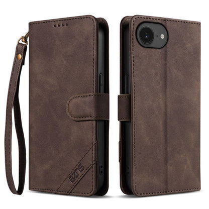 AZNS A2 for iPhone 17e  /  16e Leather Case with Wrist Strap RFID Blocking Wallet Stand Phone Cover