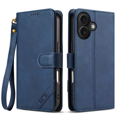 AZNS A2 for iPhone 16 Leather Case with Wrist Strap RFID Blocking Wallet Stand Phone Cover