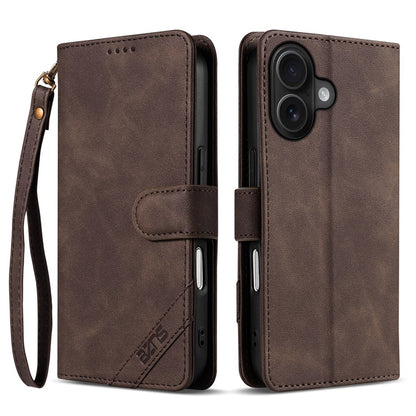 AZNS A2 for iPhone 16 Leather Case with Wrist Strap RFID Blocking Wallet Stand Phone Cover