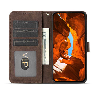 AZNS A2 for iPhone 16 Pro Max Leather Case with Wrist Strap RFID Blocking Wallet Stand Phone Cover