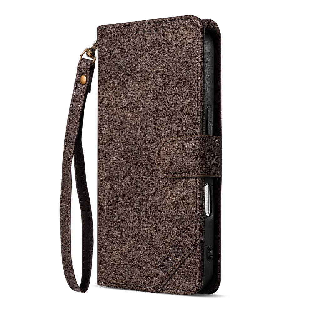 AZNS A2 for iPhone 16 Pro Max Leather Case with Wrist Strap RFID Blocking Wallet Stand Phone Cover