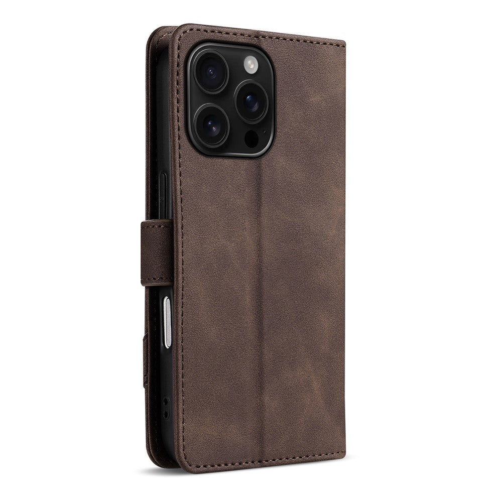 AZNS A2 for iPhone 16 Pro Max Leather Case with Wrist Strap RFID Blocking Wallet Stand Phone Cover