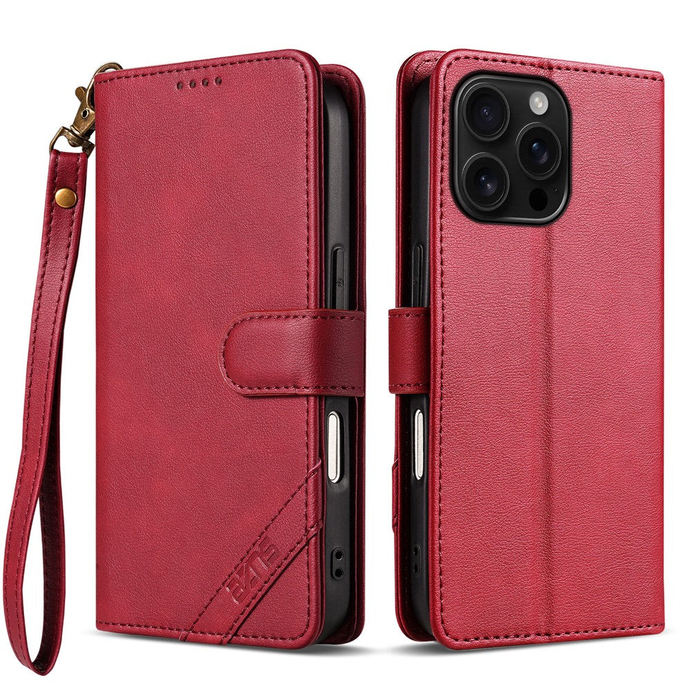 AZNS A2 for iPhone 16 Pro Max Leather Case with Wrist Strap RFID Blocking Wallet Stand Phone Cover