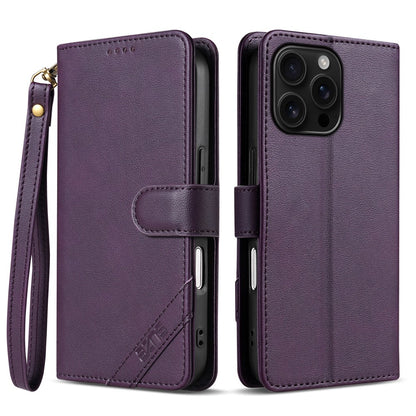 AZNS A2 for iPhone 16 Pro Max Leather Case with Wrist Strap RFID Blocking Wallet Stand Phone Cover