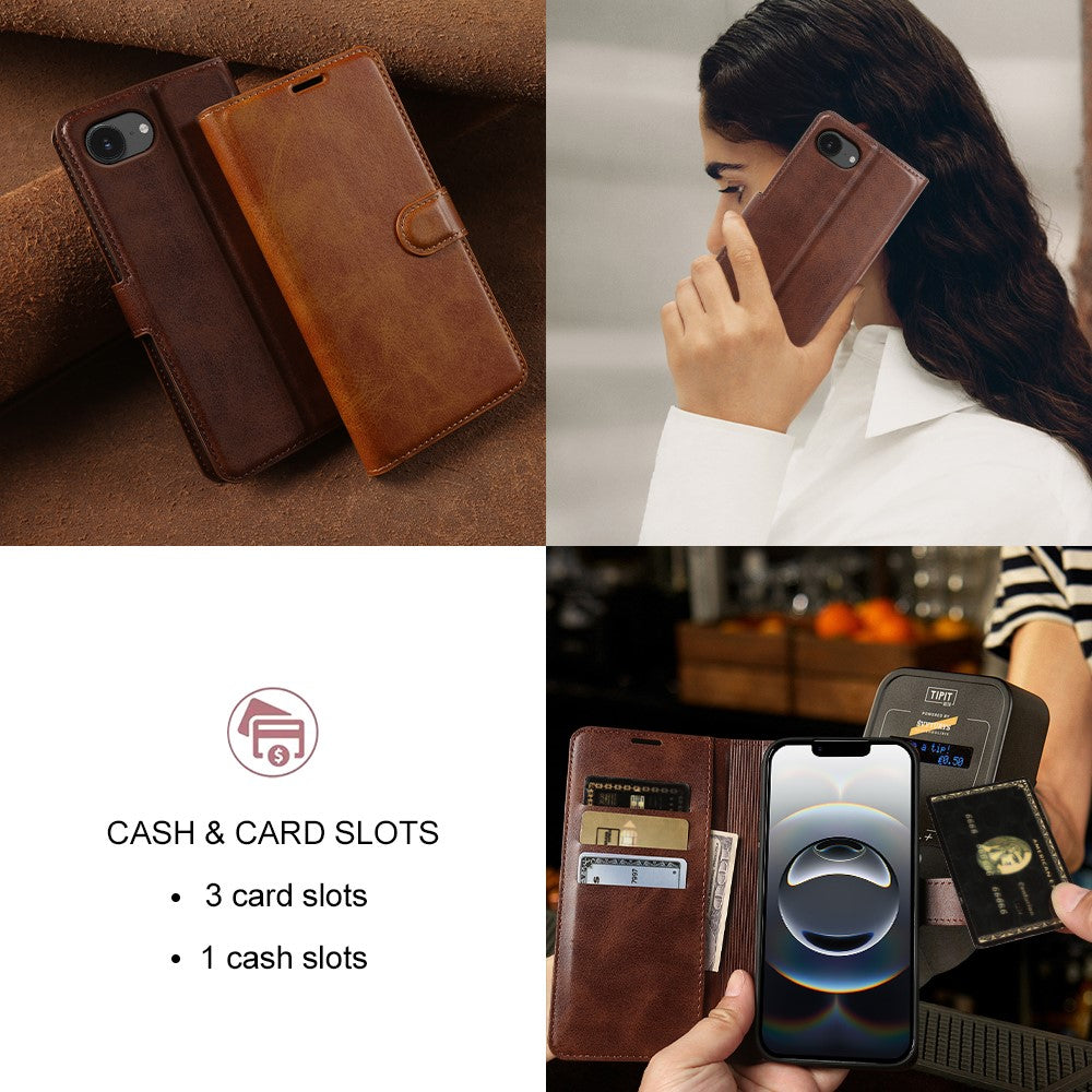 For iPhone 17e  /  16e Case Stand Wallet Calf Texture PU Leather Flip Phone Cover