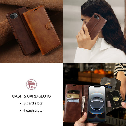 For iPhone 17e  /  16e Case Stand Wallet Calf Texture PU Leather Flip Phone Cover