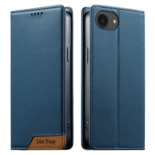 DIERFENG DF-018 for iPhone 17e  /  16e Case RFID Blocking Wallet Leather Phone Cover with Color Splicing Logo Corner