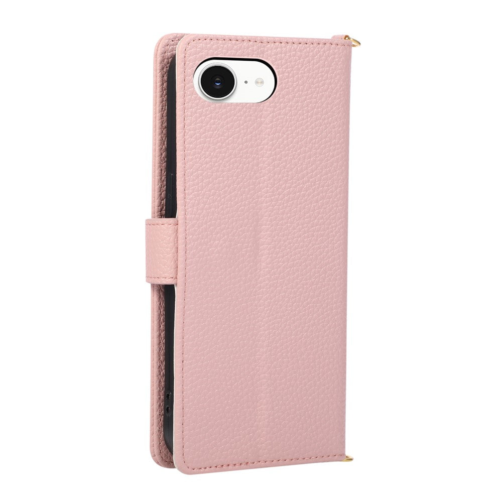 Wallet Case for iPhone 17e  /  16e Triangular Splicing Zipper Leather Flip Cover with Wrist Strap