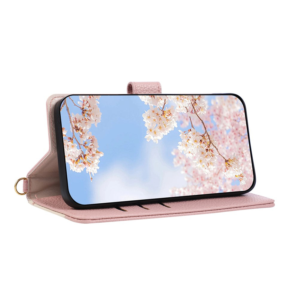 Wallet Case for iPhone 17e  /  16e Triangular Splicing Zipper Leather Flip Cover with Wrist Strap
