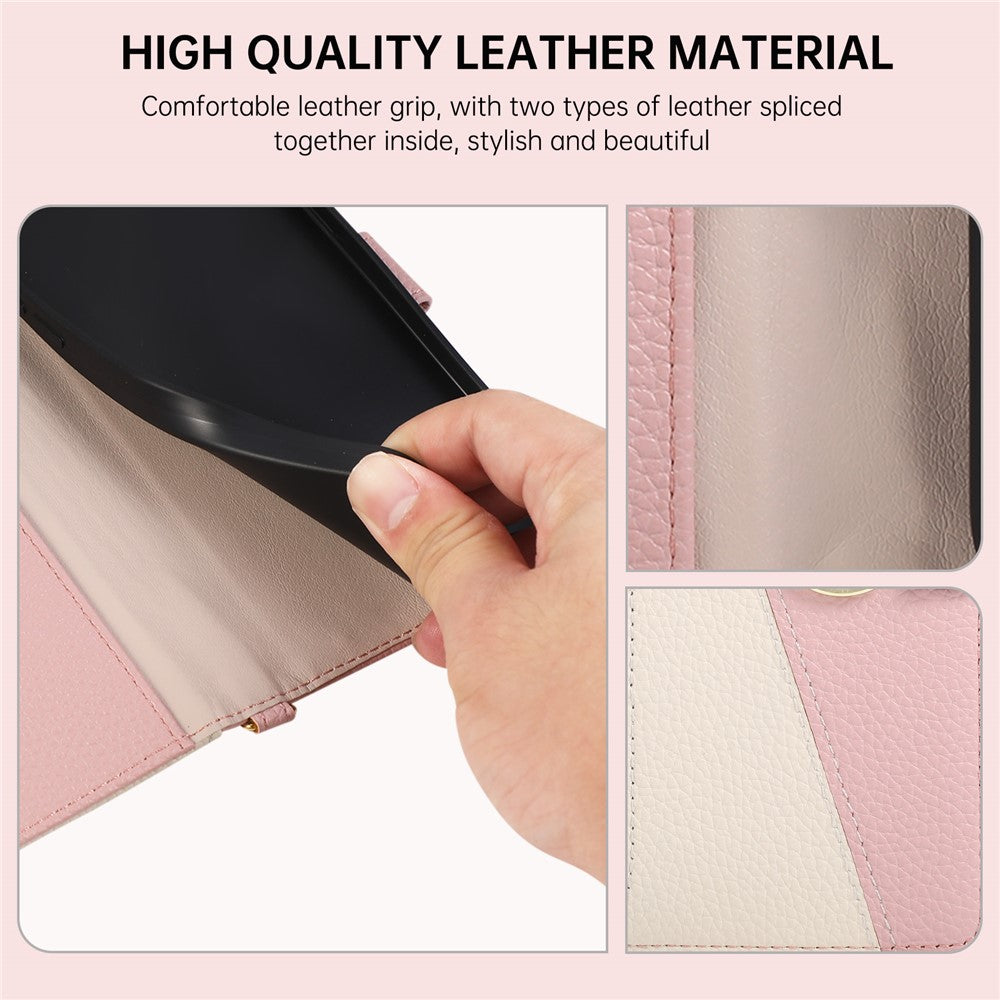 Wallet Case for iPhone 17e  /  16e Triangular Splicing Zipper Leather Flip Cover with Wrist Strap