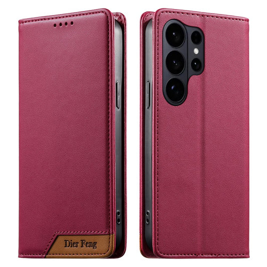 DIERFENG DF-018 for Samsung Galaxy S26 Ultra Case RFID Blocking Wallet Leather Phone Cover with Color Splicing Logo Corner