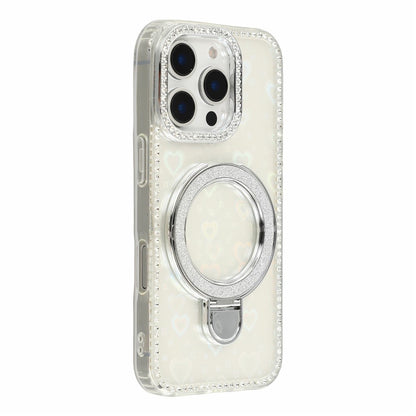 For iPhone 16 Pro Max Case Kickstand Rhinestone Edge Glitter Back TPU + PC IMD Phone Cover