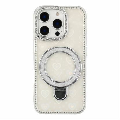 For iPhone 16 Pro Max Case Kickstand Rhinestone Edge Glitter Back TPU + PC IMD Phone Cover