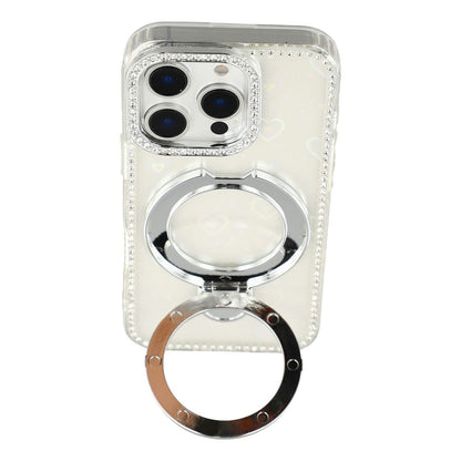 For iPhone 16 Pro Max Case Kickstand Rhinestone Edge Glitter Back TPU + PC IMD Phone Cover