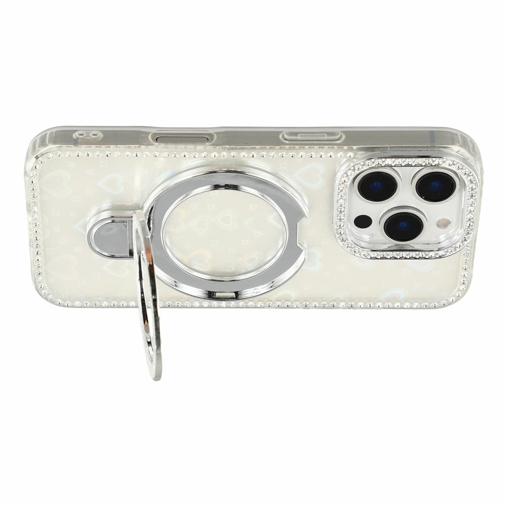 For iPhone 16 Pro Max Case Kickstand Rhinestone Edge Glitter Back TPU + PC IMD Phone Cover