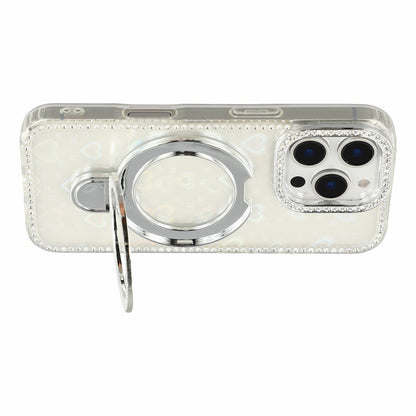 For iPhone 16 Pro Max Case Kickstand Rhinestone Edge Glitter Back TPU + PC IMD Phone Cover