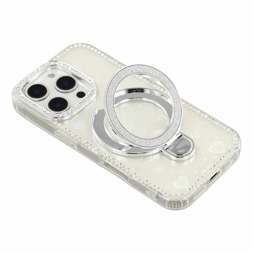 For iPhone 16 Pro Max Case Kickstand Rhinestone Edge Glitter Back TPU + PC IMD Phone Cover