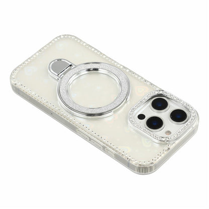 For iPhone 16 Pro Max Case Kickstand Rhinestone Edge Glitter Back TPU + PC IMD Phone Cover