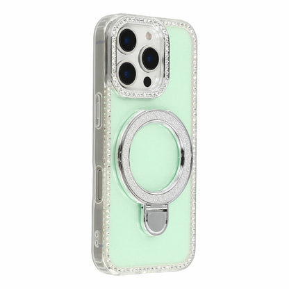 For iPhone 16 Pro Max Case Kickstand Rhinestone Edge Glitter Back TPU + PC IMD Phone Cover