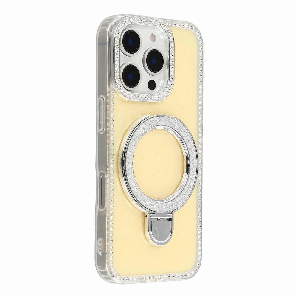 For iPhone 16 Pro Max Case Kickstand Rhinestone Edge Glitter Back TPU + PC IMD Phone Cover