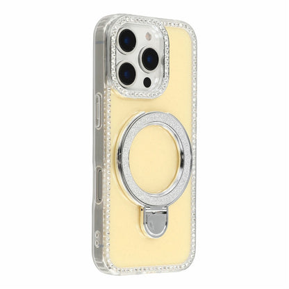 For iPhone 16 Pro Max Case Kickstand Rhinestone Edge Glitter Back TPU + PC IMD Phone Cover