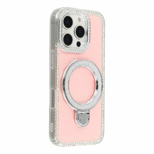 For iPhone 16 Pro Max Case Kickstand Rhinestone Edge Glitter Back TPU + PC IMD Phone Cover