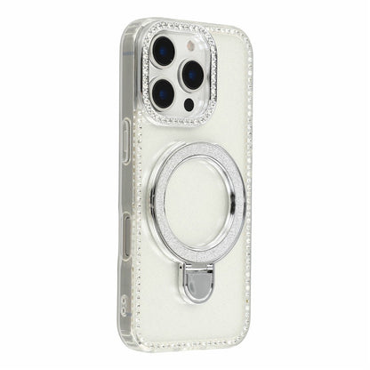 For iPhone 16 Pro Max Case Kickstand Rhinestone Edge Glitter Back TPU + PC IMD Phone Cover