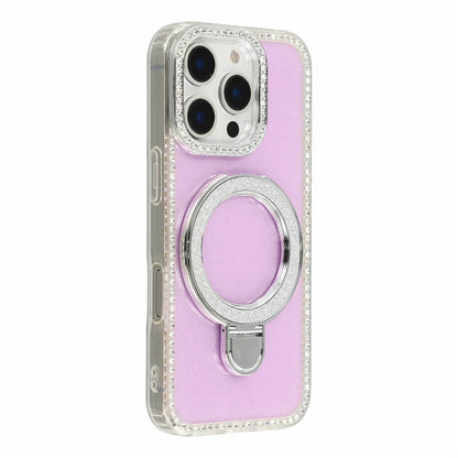 For iPhone 16 Pro Max Case Kickstand Rhinestone Edge Glitter Back TPU + PC IMD Phone Cover