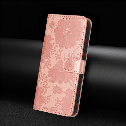 Wallet Case For iPhone 17e  /  16e Imprint Floral PU Leather Stand Flip Phone Cover with Wrist Strap
