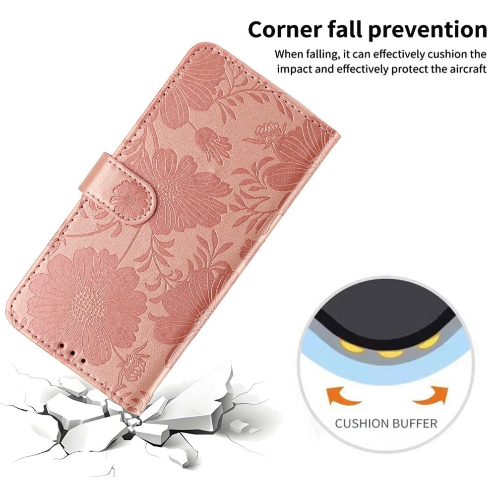 Wallet Case For iPhone 17e  /  16e Imprint Floral PU Leather Stand Flip Phone Cover with Wrist Strap