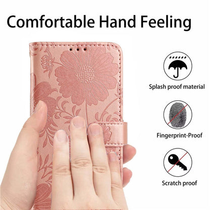 Wallet Case For iPhone 17e  /  16e Imprint Floral PU Leather Stand Flip Phone Cover with Wrist Strap