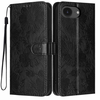 Wallet Case For iPhone 17e  /  16e Imprint Floral PU Leather Stand Flip Phone Cover with Wrist Strap