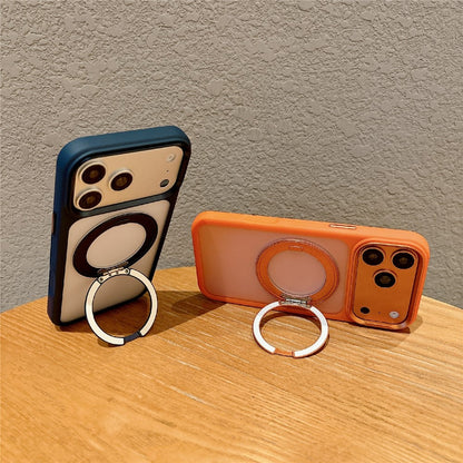 For iPhone 17 Pro Magnetic Case with Tempered Glass 360° Ring Kickstand Matte Translucent Cover Compatible with MagSafe