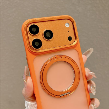 For iPhone 17 Pro Magnetic Case with Tempered Glass 360° Ring Kickstand Matte Translucent Cover Compatible with MagSafe