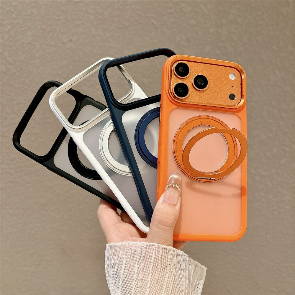 For iPhone 17 Pro Magnetic Case with Tempered Glass 360° Ring Kickstand Matte Translucent Cover Compatible with MagSafe